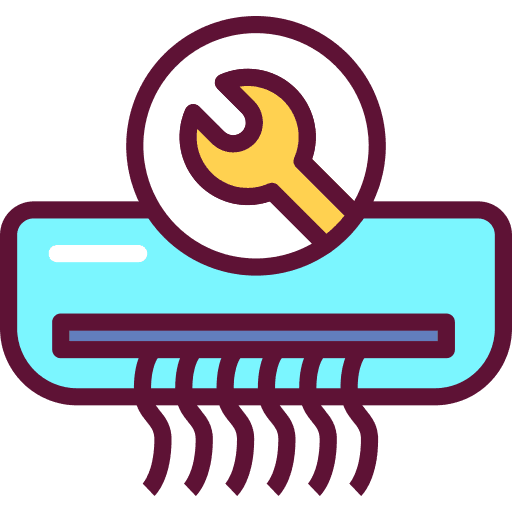 HVAC repair icon showing air conditioning unit with wrench symbol for AC maintenance and service