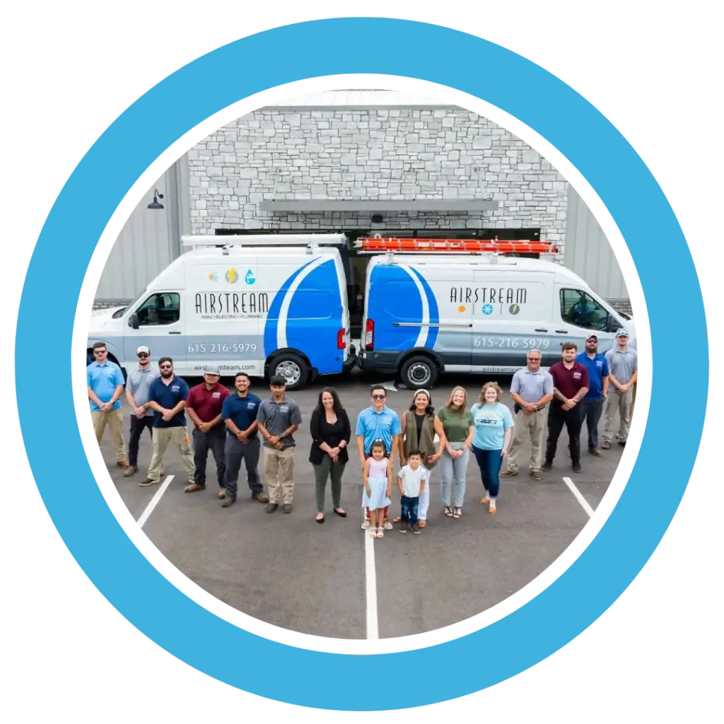 Airstream Services team standing in front of branded service vans outside company headquarters in Middle Tennessee
