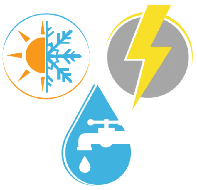 Airstream Plumbing, Heating & Air logo showing icons for HVAC (sun and snowflake), Electrical (lightning bolt), and Plumbing (water droplet with faucet).