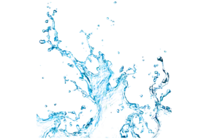 Dynamic splash of clean blue water against a dark background, symbolizing plumbing services.