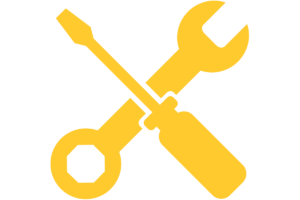 Orange outline icon of a crossed wrench and screwdriver, symbolizing repair and maintenance services.