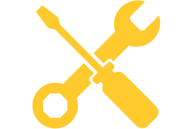 Orange outline icon of a crossed wrench and screwdriver, symbolizing repair and maintenance services.